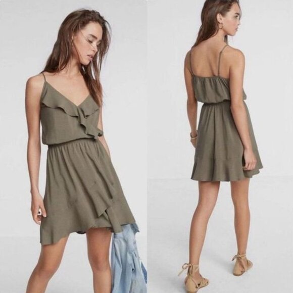 Express Dresses & Skirts - EXPRESS Ruffle Dress Olive Green Size M